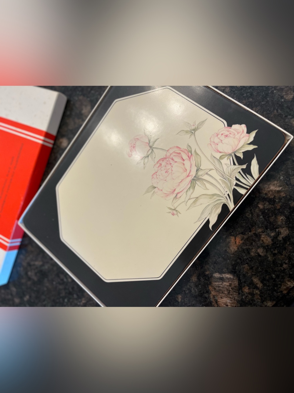 Vintage Pimpernel Cork Back Placemats Set of 4 Pink Peony Floral Like New